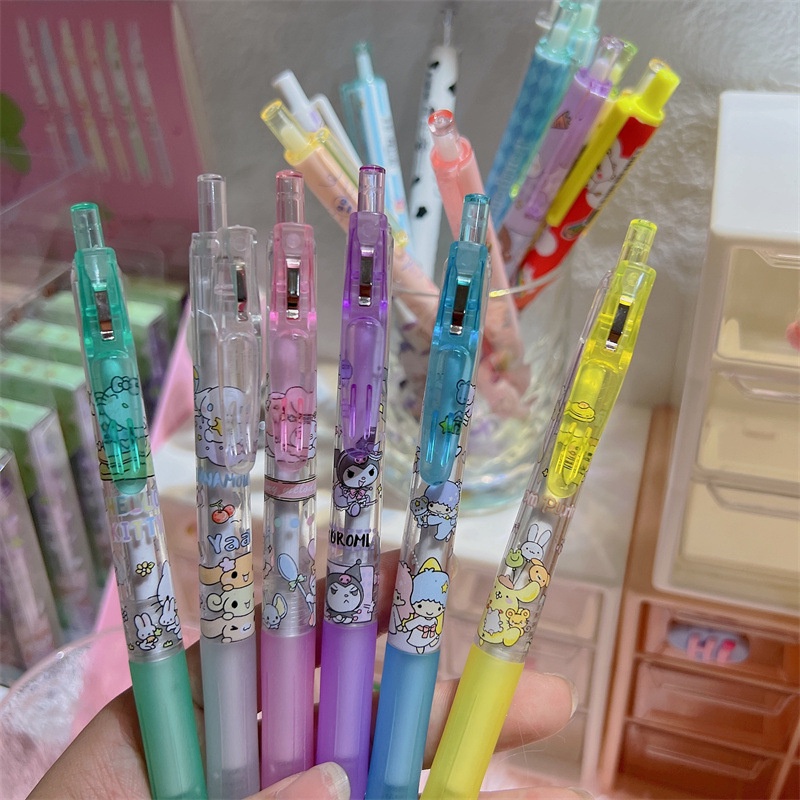 [Warna Random] 1pc Kawaii 0.5mm Kartun Bening Anime Print Gel Pen Press Tulisan Handle Pen Siswa Sekolah Kantor Perlengkapan Alat Tulis