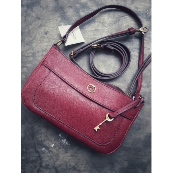 Tas Wanita Original Fossil Skylar Baguette Shoulder Crossbody Red Velvet