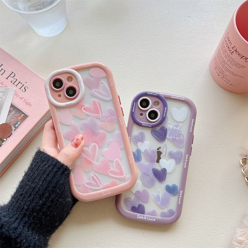 Pink &amp; Ungu Love Soft Case HP iP iPhone 11 12 13 14 Pro Max Baru Puff Casing Apple