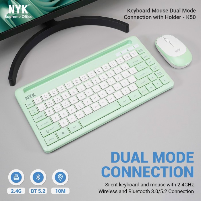 NYK K50 Keyboard Mouse Dual Mode Wireless Bluetooth Stand Holder