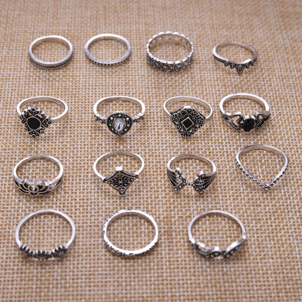 Cincin Bentuk Mahkota Lotus Model Hollow | Cincin Berlian | 15pcs / Set Buku Literatur Dalam Bahasa Mandarin | Aksesoris Pria Dan Wanita | Sendok Garpu Bahan Stainless Steel