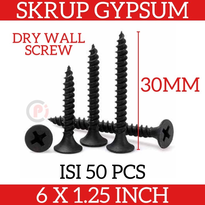 Isi 50 Pcs Skrup Gypsum Dry Wall Screw Ukuran 6 x 1.25 Inch ( 30mm )