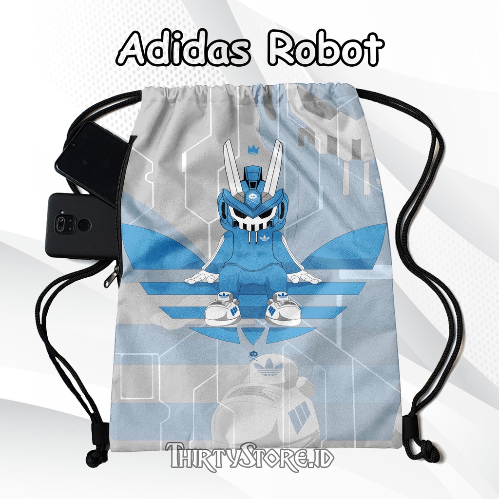 Tas Serut Anti Air New String Bag Full Print Pria Dan Wanita Motif Adidas Robot Tas Olahraga Tas Sekolah