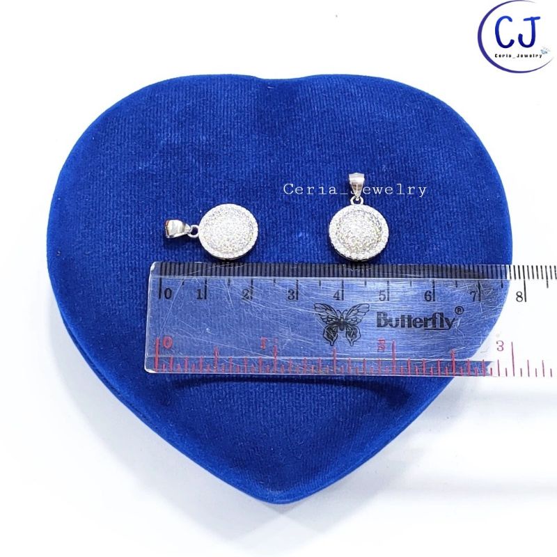 Kalung Perak Asli Silver 925 Lapis Emas Putih Model Liontin Bulat Permata Keliling 1,2Cm - Perhiasan Perak Asli