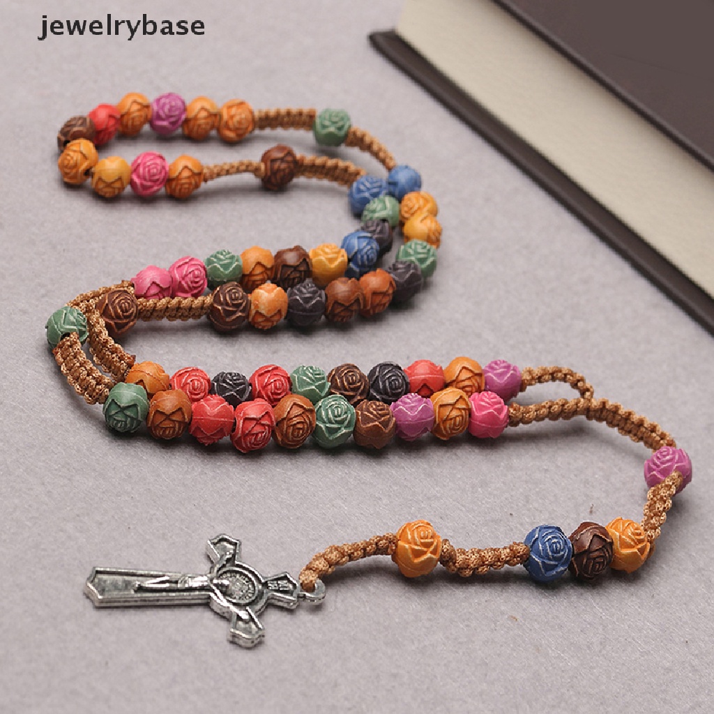 [jewelrybase] Kalung Liontin Salib Warna-Warni Yesus Katolik Doa Kristen Manik-Manik Kalung Butik Perhiasan Religi