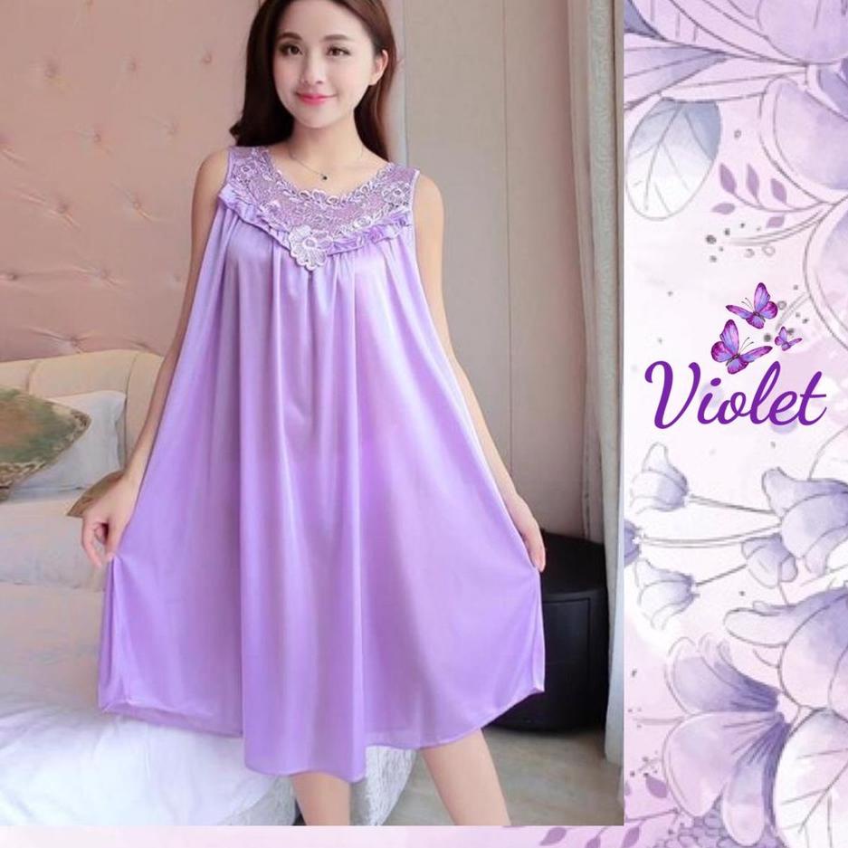 Serba Grosir Violet Daster Satin Brokat Korea Terkini Motif Bunga Lace Import 1108