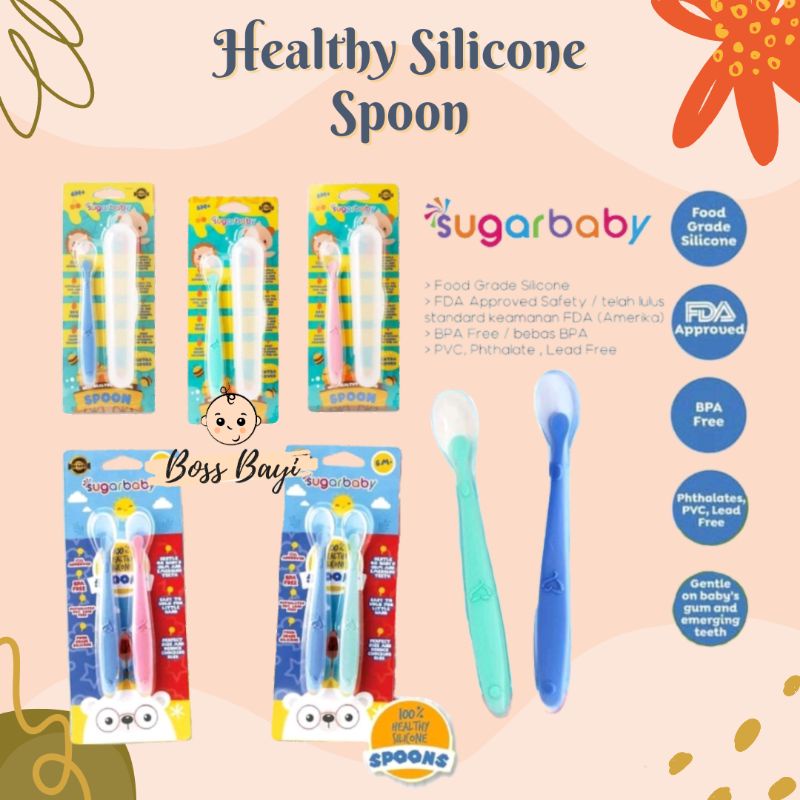 SUGAR BABY Healthy Silicone Spoon Sendok Makan Silikon Bayi