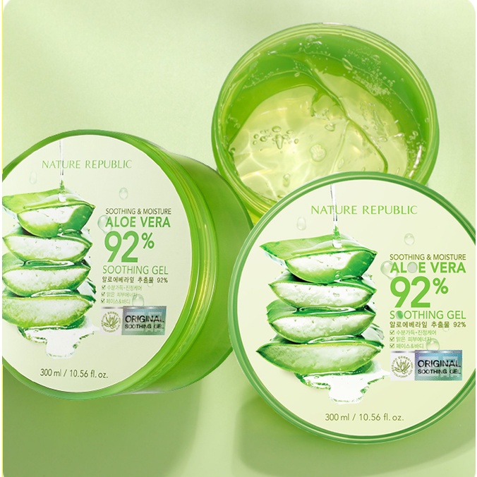 [ COD ] NATURE REPUBLIC Aloe Vera 92% Soothing Gel Full Size 300ml 100% ORI KOREA NCT 127