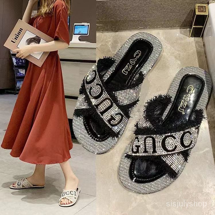 #Sisjuly# GUCI Sandal wanita sandal baru sandal berlian imitasi berlian imitasi yang dipersonalisasi