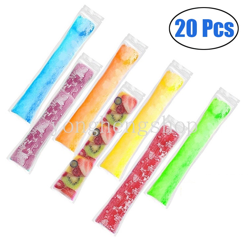 20pcs / set Kantong Cetakan Es Krim Popsicle Sekali Pakai Dengan Segel Zip Untuk Yogurt