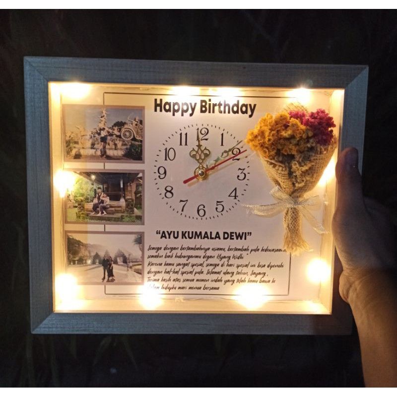 30x25cm Jam lampu LED scrap box bingkai frame foto popup 3D hadiah kado gift hampers custom wisuda c