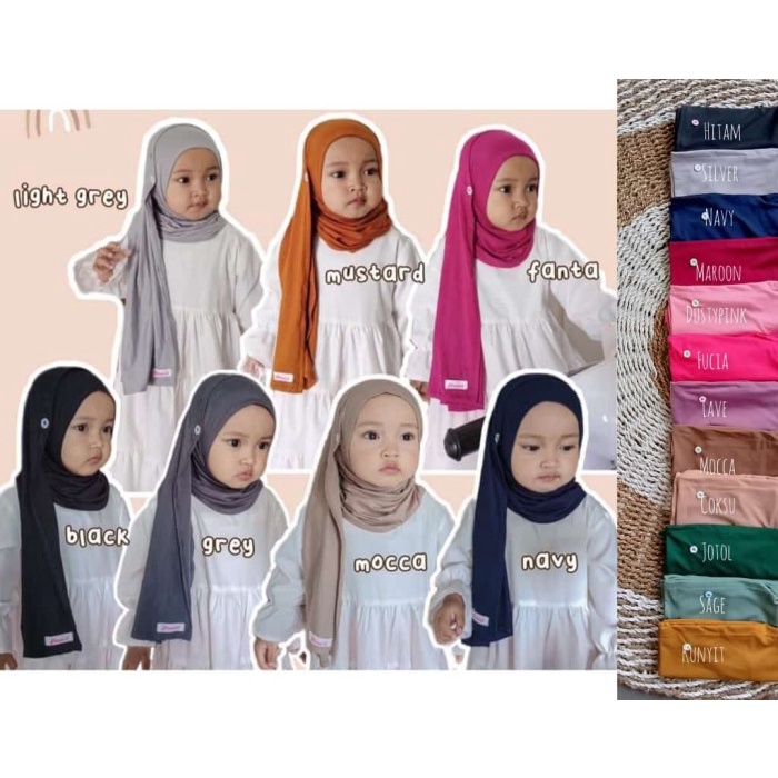 Hijab Pashmina anak instan jersey kancing - random