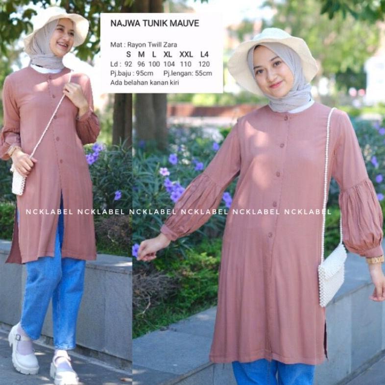 Baaru Najwa Tunik By Nck Label Ori Tunik Terlaris Size Lengkap/ Atasan Muslim Matt Rayon Twill Zara Dengan Lengan Baloon Restok (Cod)