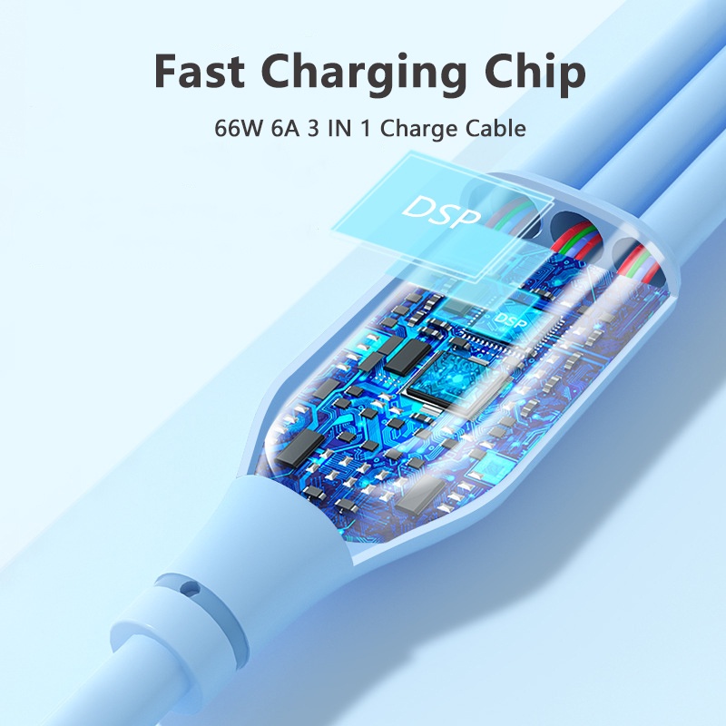 Kabel Cas 66W 3in1 6A Type-C Fast Charging 2.4A Lightning Charge 2A Untuk Micro Fast Charging Cable