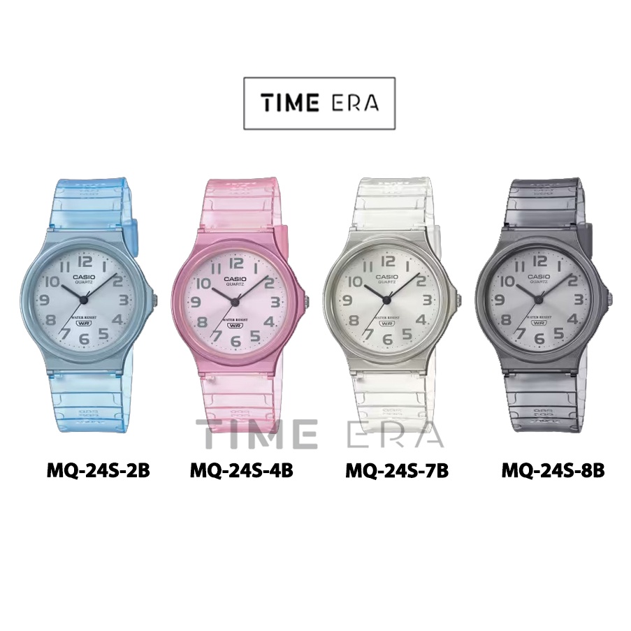 Casio Original MQ-24S-7B 8B /  MQ24S-2B 4B MQ24 MQ-24 Jam Tangan Unisex Digital Karet Putih Bening Transparan