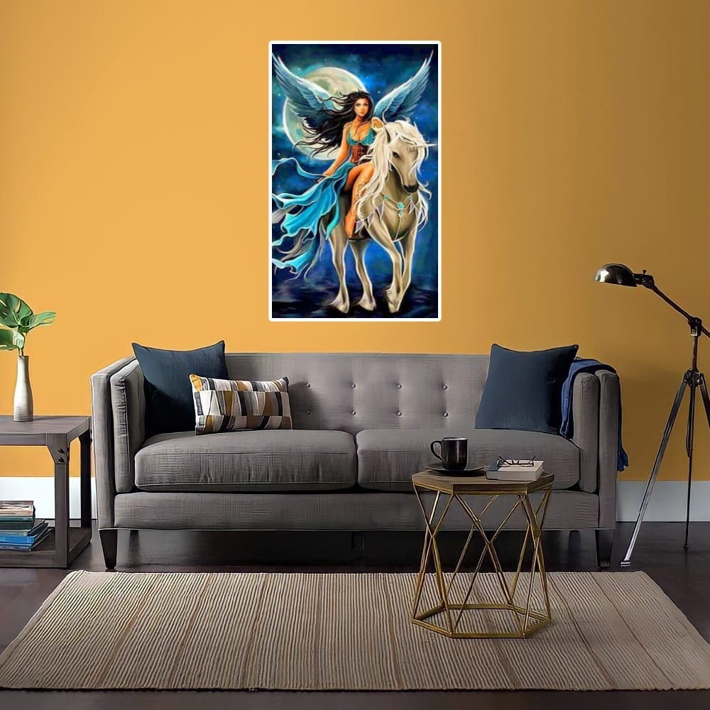 LUKISAN POSTER CETAK GAMBAR KUDA TERBANG 03 TERLARIS SEINDONESIA HIASAN DINDING RUANG TAMU KAMAR DAP