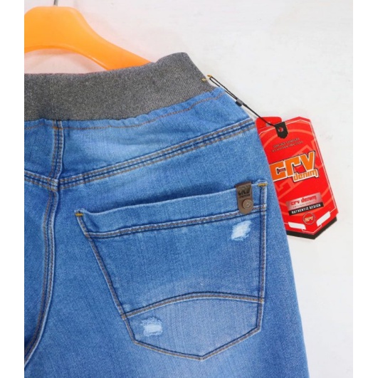 Celana Pendek Pria Jeans CRV SOBEK Pria Pinggang Karet Rip Pinggang Karet size 27-32 33-38 - sckmenwear GROSIR