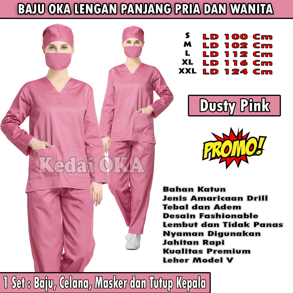 Baju Ok / Baju Medis / Baju Perawat lengan panjang / Sergam Medis / Seragam Perawat / Baju jaga Suster - Baju OKA / Model Terbaru - Murah