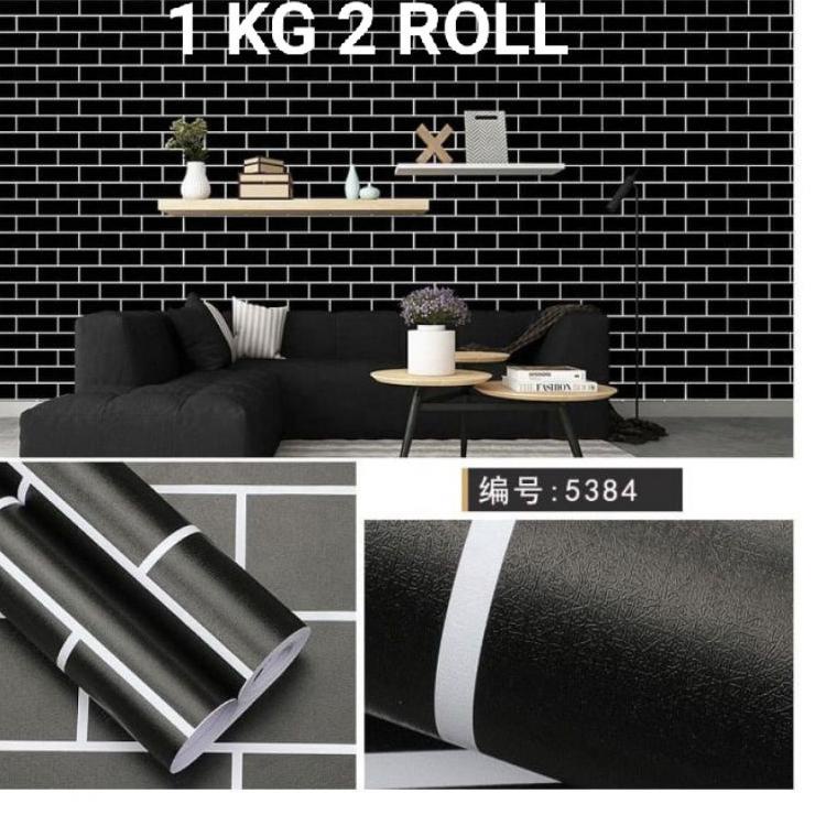 Serbu Voucher Wallpaper Dinding Bata Hitam dan motif laris Ukuran 10 meter x 45 cm Wall Sticker Welp