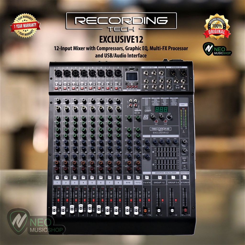 RECORDING TECH EXCLUSIVE12 12 CH Mixer with Compressors and Soundcard