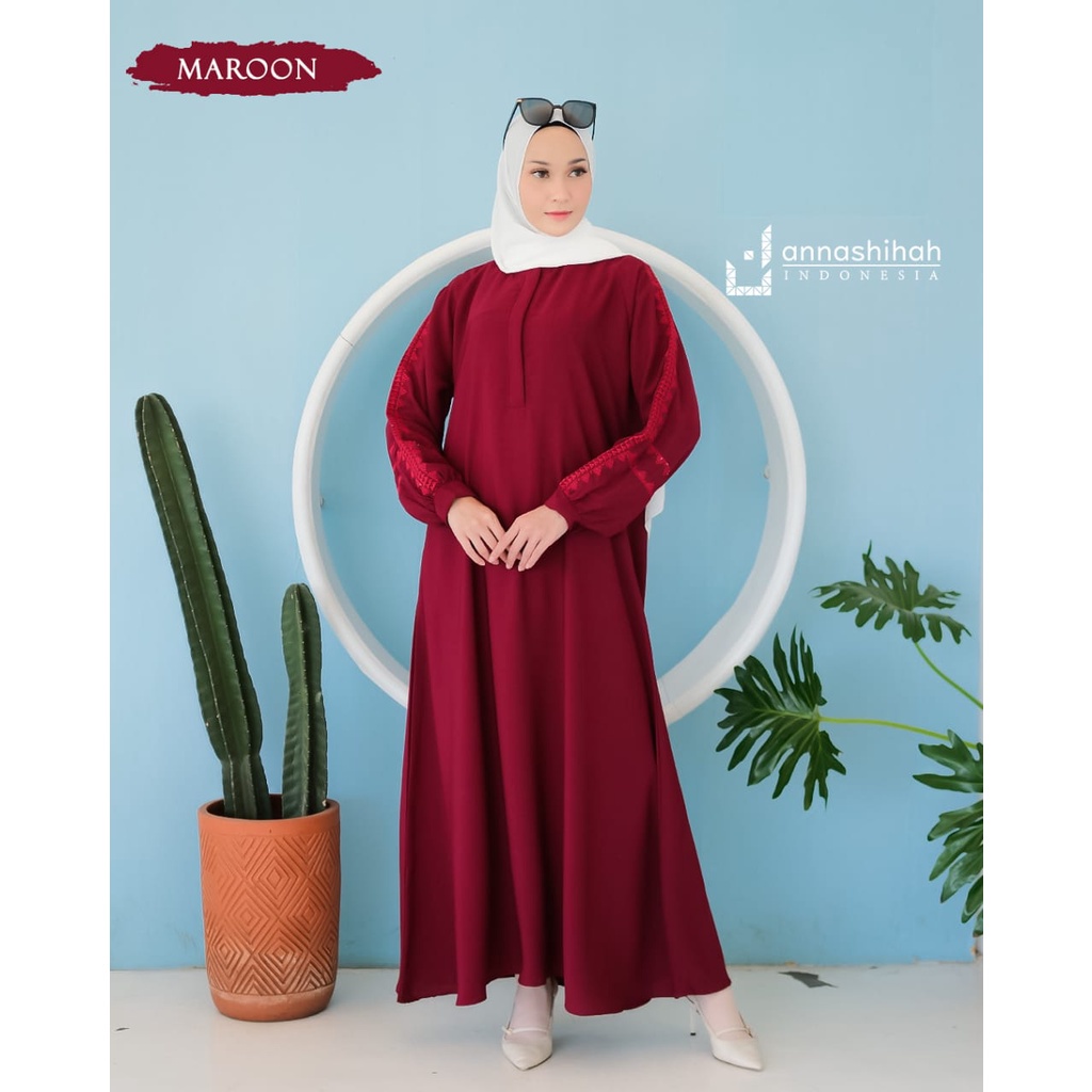 MERONA-GAMIS YOOMI DRESS BORDIR EXSLUSIVE ANNASIHAH/COD/gamis polos/gamis basic bordir