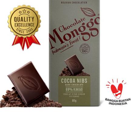 

➹ Chocolate Monggo | Cocoa Nibs & Dark Chocolate 69% Cocoa 80gr | Coklat Murni 100% Cocoa butter | Biji Kakao & Cokelat Hitam ✪