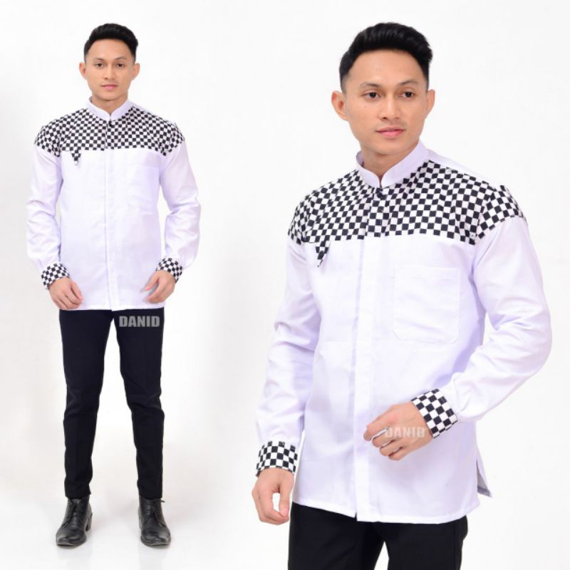 BAJU KOKO ORIGINAL HILWA MOTIF FALCON WARNA PUTIH KOMBINASI BATIK TERBARU