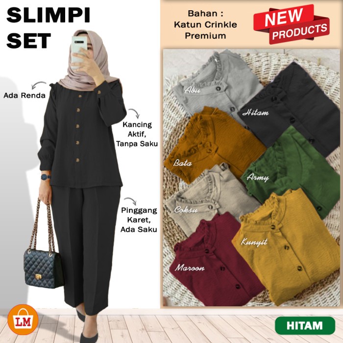 pStore88 - Setelan Baju Celana Wanita Muslim SLIMPI SET Katun Crinkle / 29288 3939