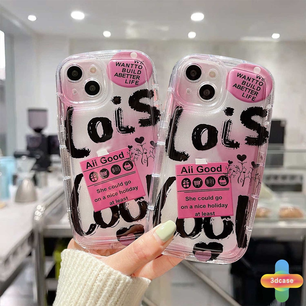 IPHONE Kompatibel Untuk Iphone11 12 13 14 PRO MAX 6 7 6S 8 14 Plus X XR XS MAX 11 12 13 SE 2020 6SPlus 7Plus 6Plus 8Plus 14Plus XSMAX Transparan pink graffiti Cinta Silikon Casing Ponsel