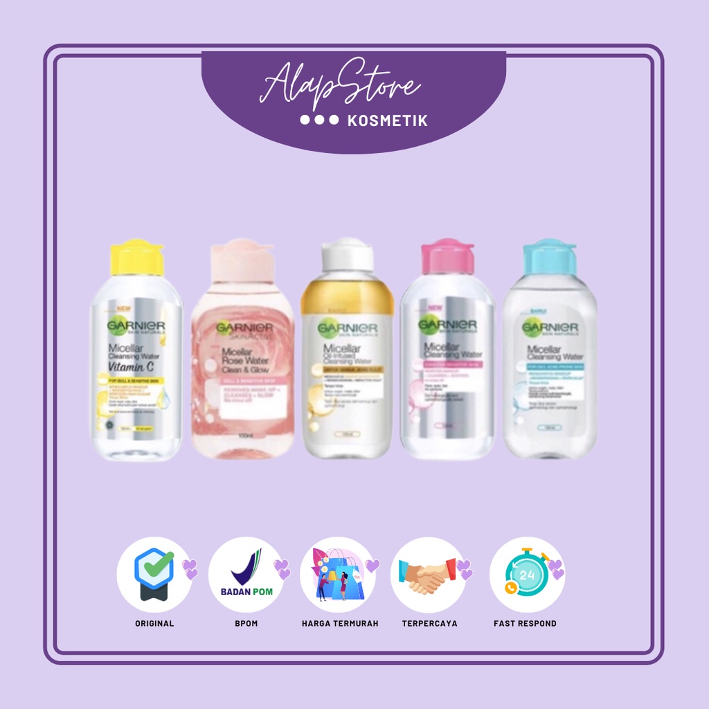 Garnier Clean Micellar Water I Pink I Biru I Vitamin C I Biphase/Oily I Rose Water I 50 Ml I 125 Ml I 400 Ml