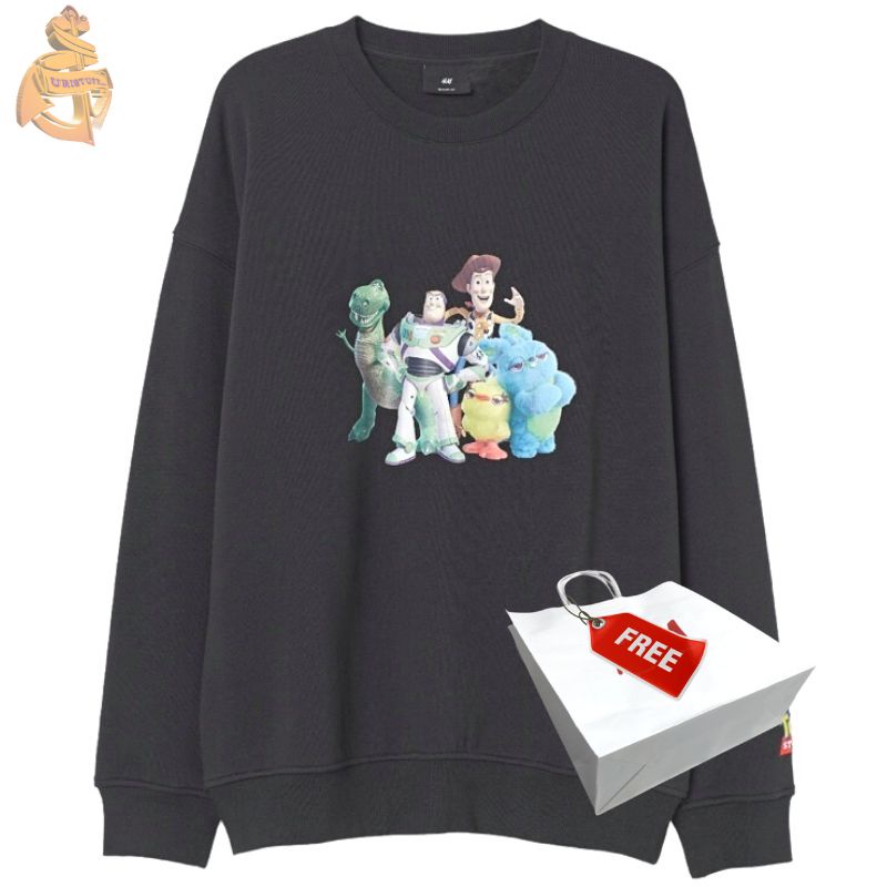 Sweater Crewneck H&amp;M Hnm Toy Story Black Hitam Pria Wanita Full Tag Free Paper Bag Terlaris