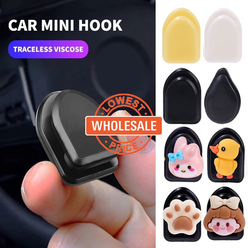 [Harga Grosir] [Featured] Car Space Saving Organizer Holder Auto Dashboard Self-Adhesive Seamless Rack Hanger Mini Car Hook Cartoon USB Cable Key Wall Hanging Storage Hook