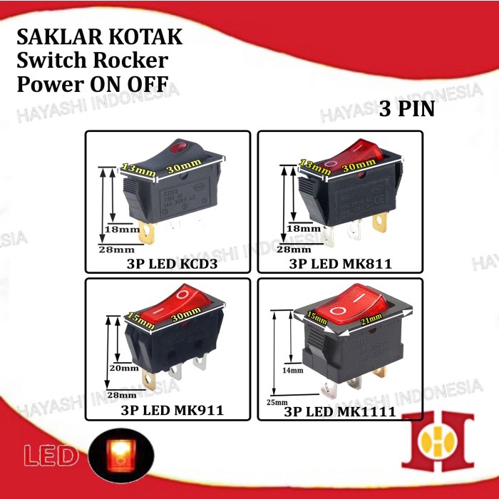 Saklar Power Switch Tombol ON OFF Mini Roker Rocker Besar 2 3 4 Pin - 5pcs