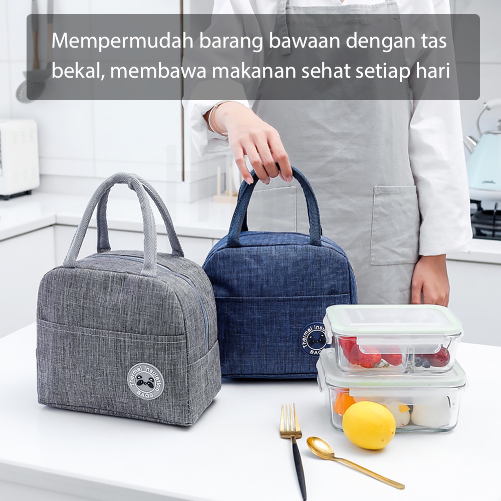 HUGO Tas Bekal Makanan Anak Tas Penyimpanan Kotak Makan Lunchbag Thermal Cooler Tahan Panas Polos