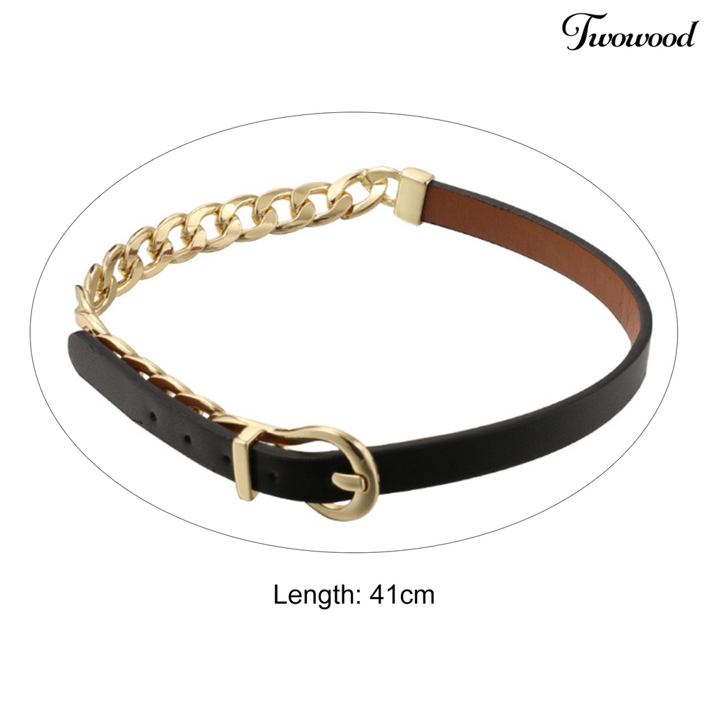 Twowood Wanita Choker Kulit Imitasi Adjustable Gesper Link Rantai Punk Kepribadian Hadiah Hip Hop Cewek Kerah Kalung Fashion Perhiasan