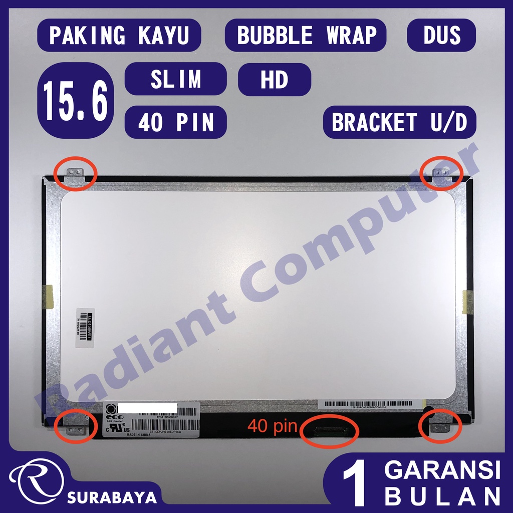 LCD LED 15.6 Slim 40 pin HD 1366*768 bracket Atas-Bawah