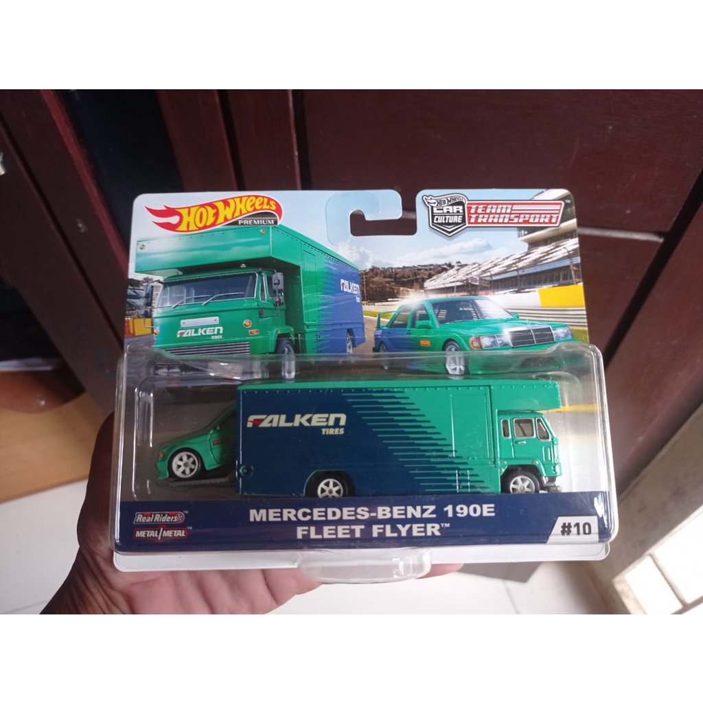 Hotwheels transport Mercedes mercy 190e + truck fleet flyer falken ban karet
