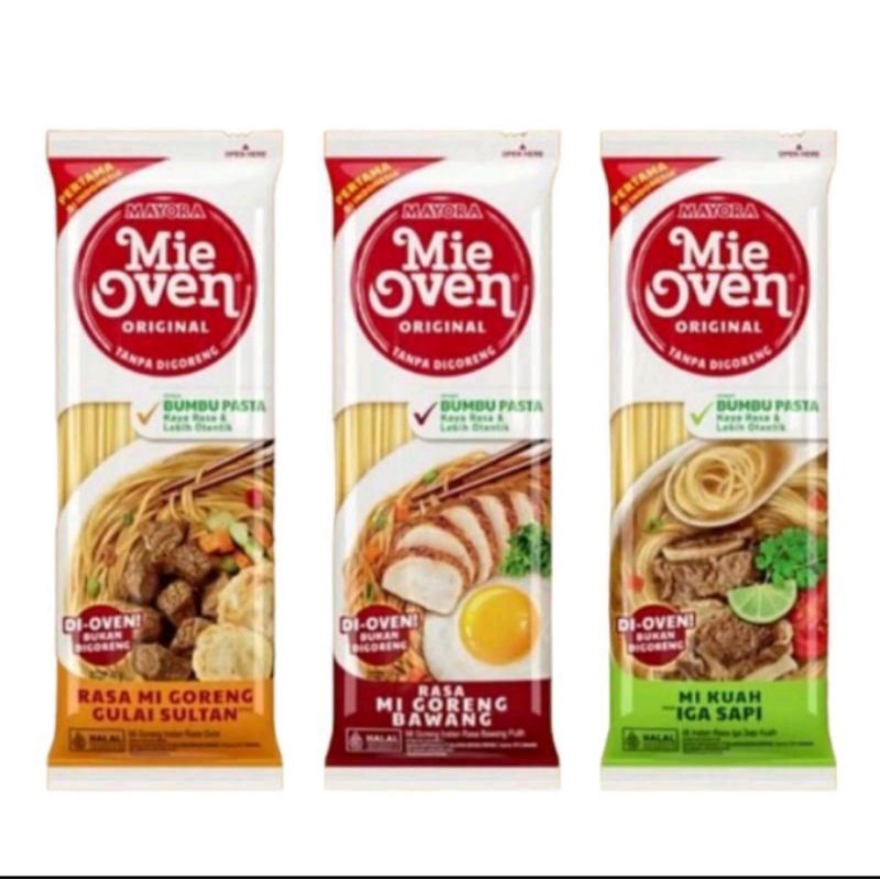 Mie Oven Original Mayora Mi Kuah Iga Sapi , Mi Goreng Bawang dan Mi Goreng Gulai Sultan