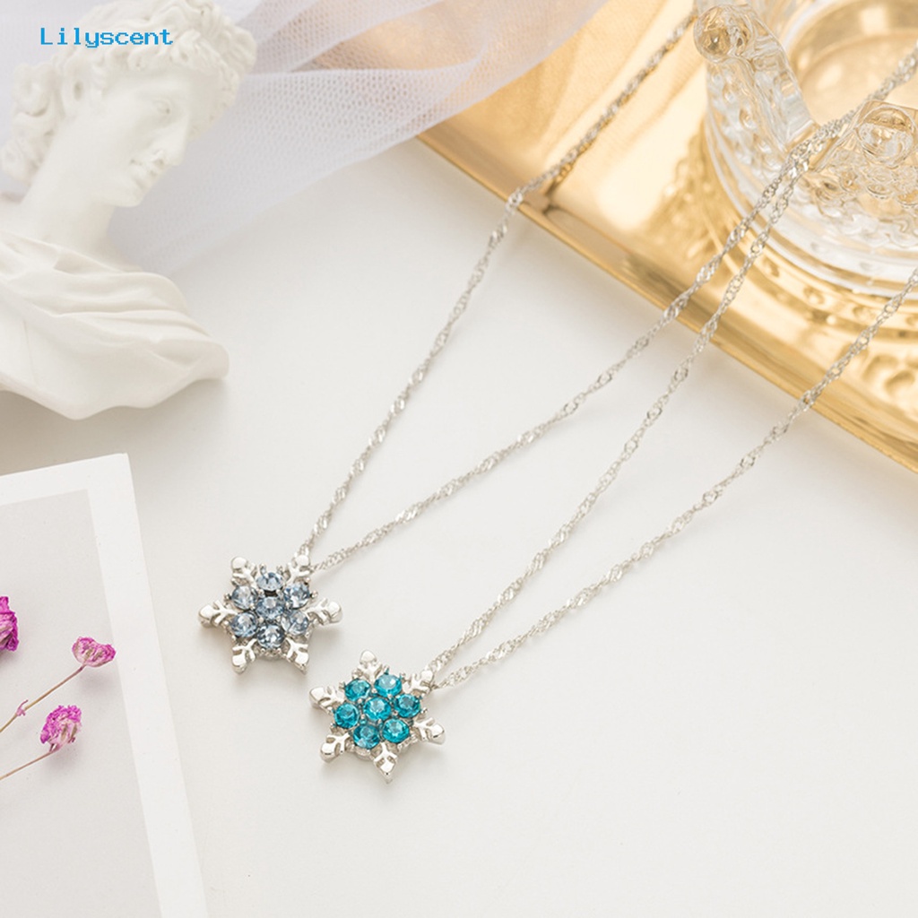 [LS] Wanita Kalung Elegan Berlian Imitasi Mengkilap Berkilau Dapat Disesuaikan Dekoratif Hadiah Liburan Natal Snowflake Pendant Necklace Party Jewelry Untuk Tahun Baru