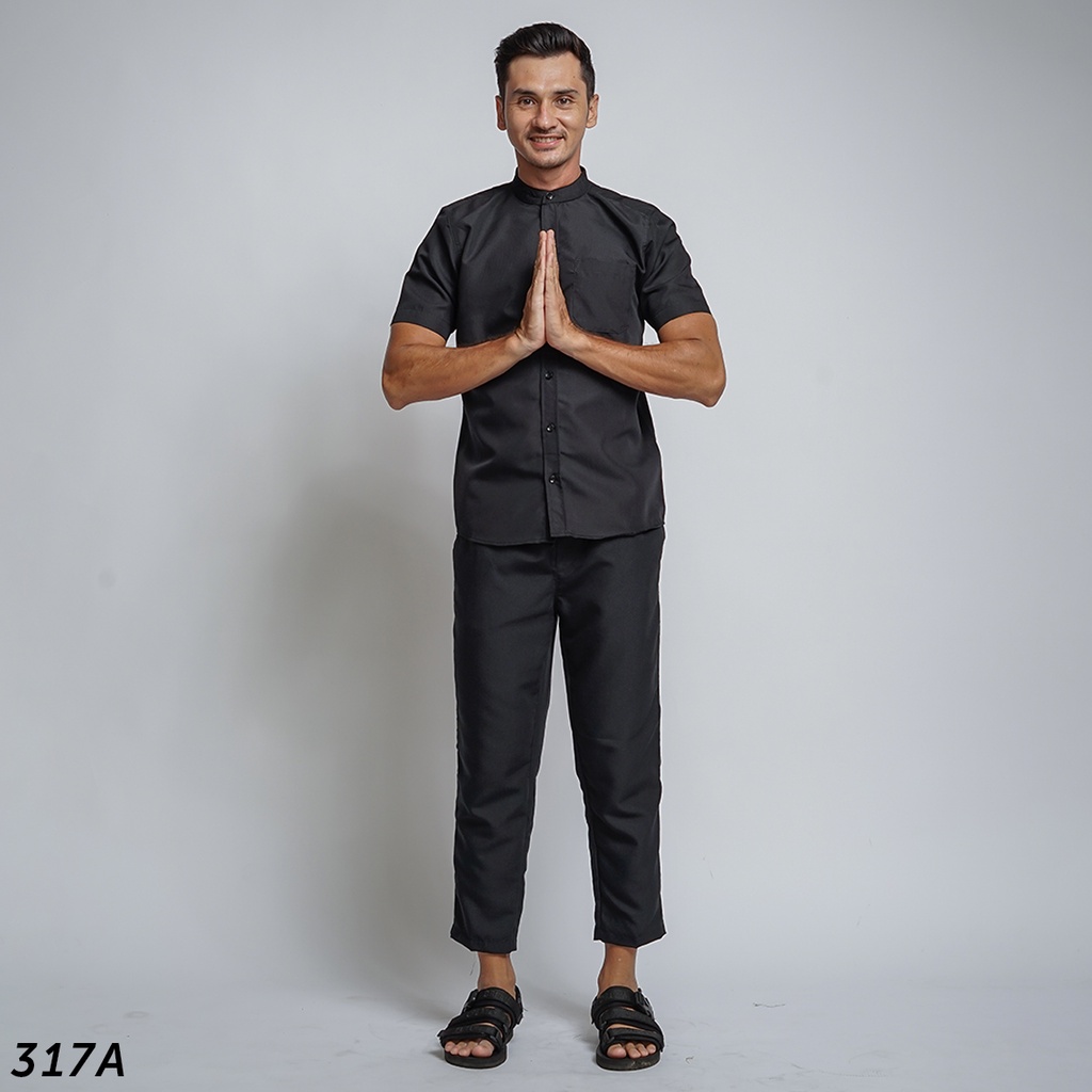 HSRM Ox Shirt 1 Set Black Kemeja Kerah Shanghai Lengan Pendek 317 A