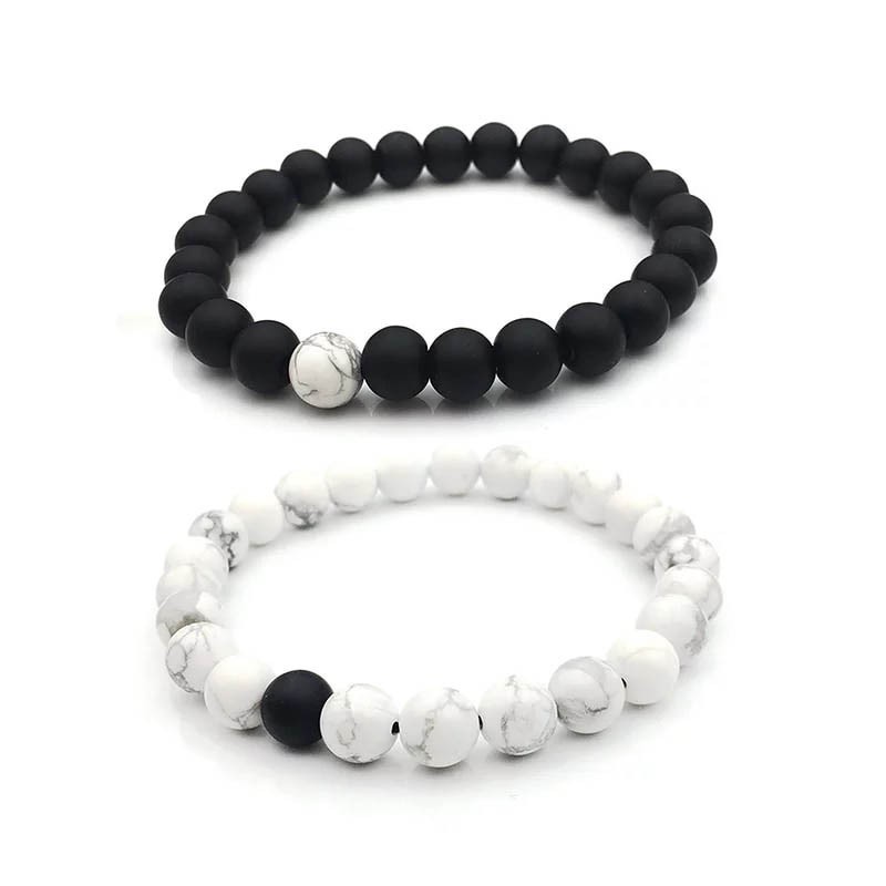 Gelang Pasangan Natural Stone Black Onyx Doff Howlite Turquoise White 8mm