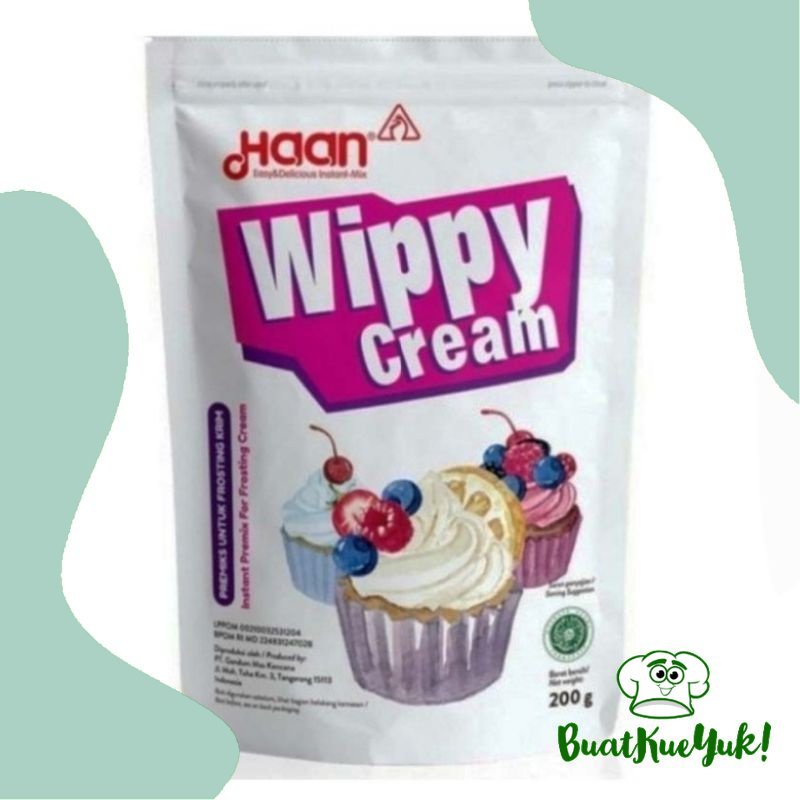 

Premix Krim Frosting Whipped Cream Haan Wippy Cream Pouch 200 Gram