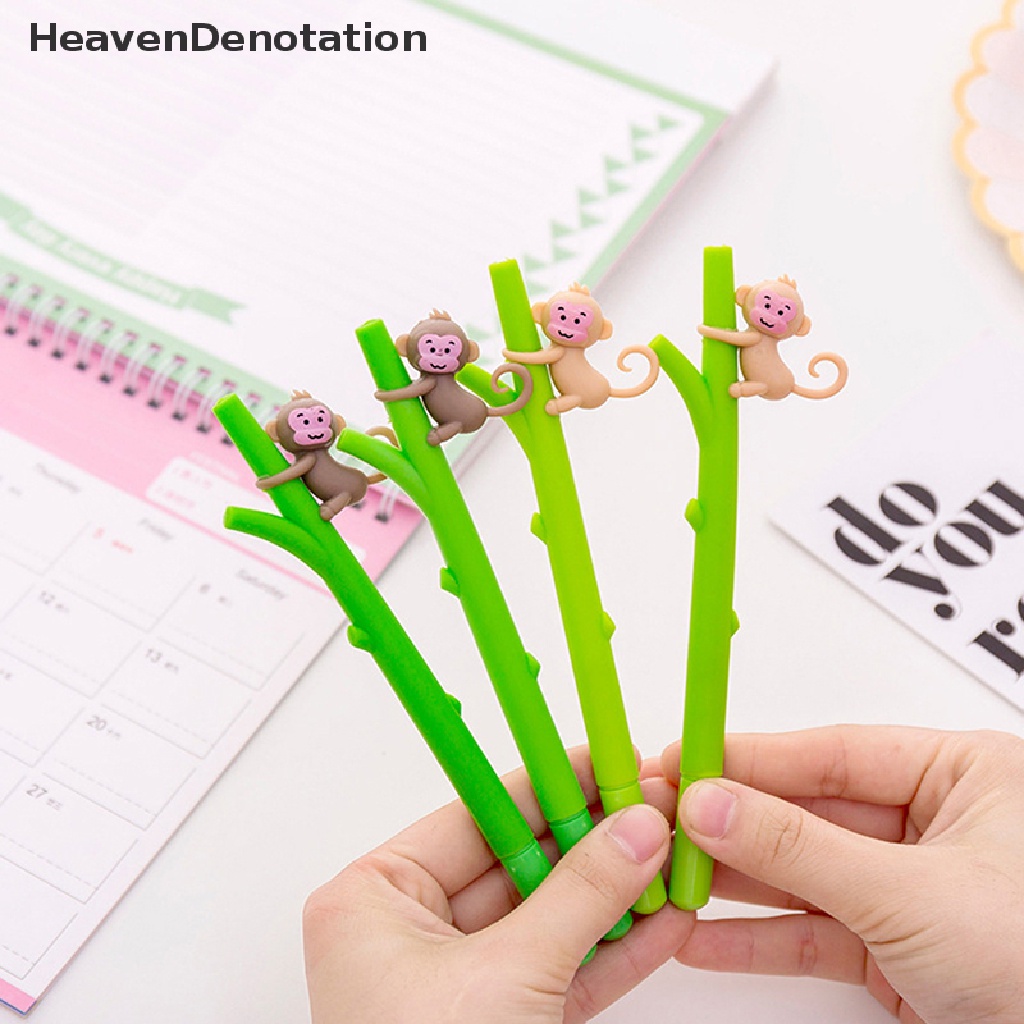 [HeavenDenotation] 2pcs Kartun Monyet Cabang Gel Pen Novelty Alat Tulis Lucu Kartun Gel Pena Siswa Sig Pen Kawaii Perlengkapan Sekolah HDV