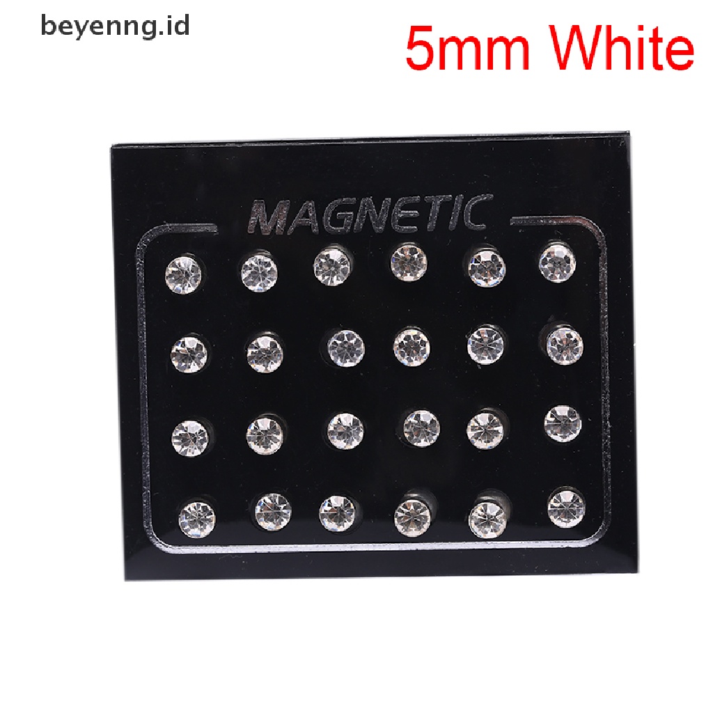 Beyen 24Pcs/Set Magnetik Non Klip Bulat Berlian Imitasi Stud Earrings Perhiasan ID