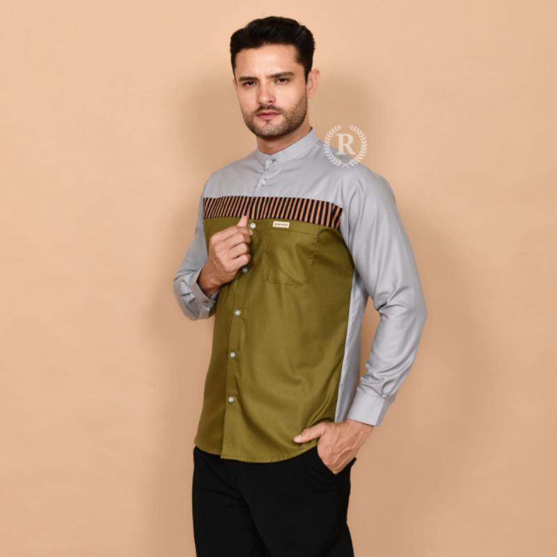 Baju Koko Pria Lengan Panjang/Baju Koko Kombinasi Batik/Baju Koko Falcon Batik Pria Dewasa/Baju Koko