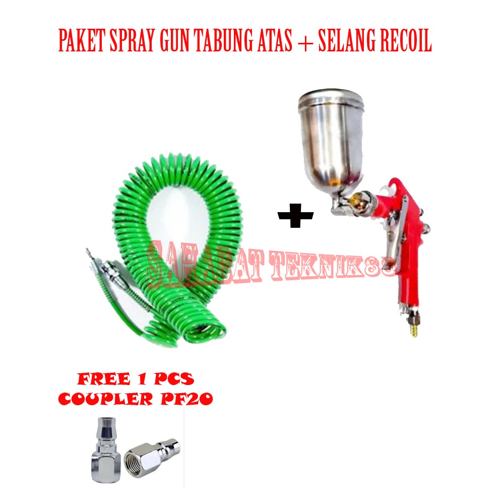 Paket Spray Gun F75G  Tabung Atas 400cc - Spraygun F75G + Selang Yukido 4.5m-12m - Paket Semprotan Cat Kompresor Free Coupler