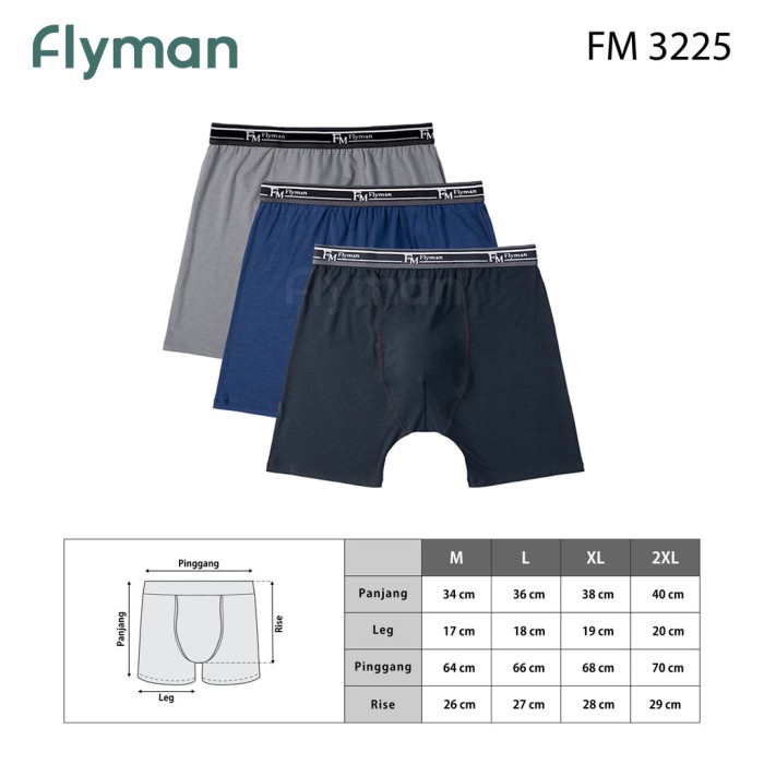 Terlaris Flyman Long Boxer Elastic Pria Dewasa Fm 3225 1 Pack Isi 3