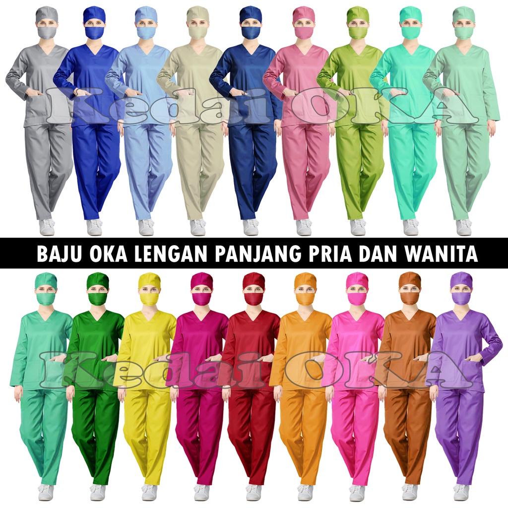 Jual Baju Oka Lengan Panjang / Seragam Ok Perawat,Dokter,Bidan / Bahan American Drill / Ukuran Jumbo