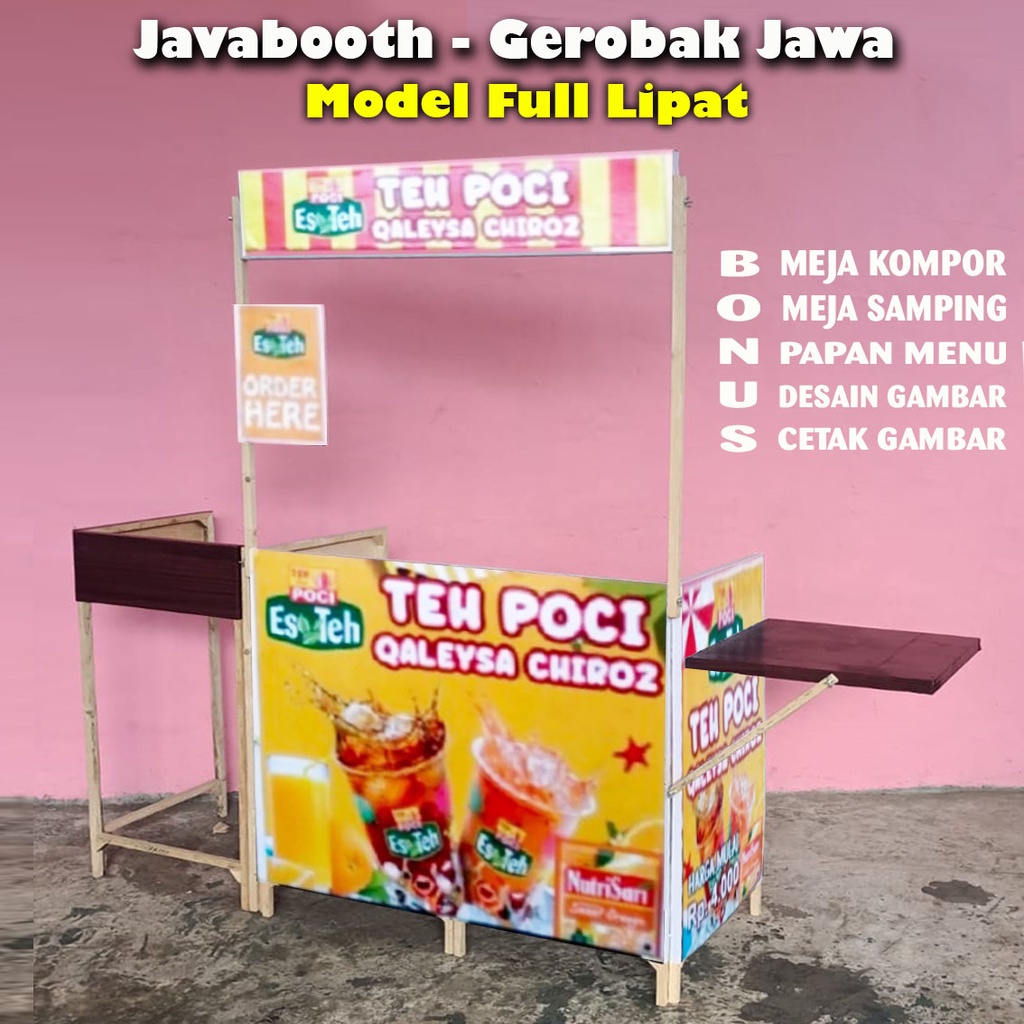 Booth Portable Kayu Jumbo Combo 180x90x45 cm Bonus Meja Samping dan Meja Kompor