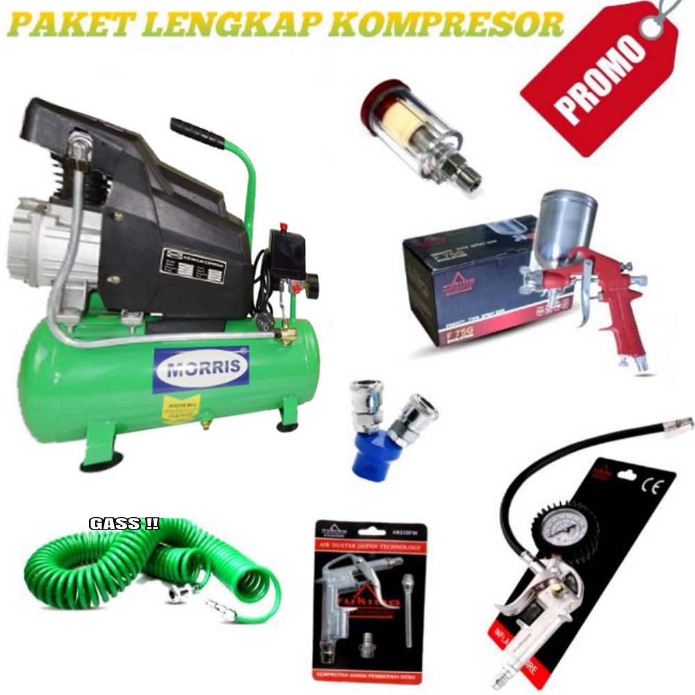 Paket Kompresor Listrik MORRIS 3/4 0.75 HP 9 Liter OL07-09 Free coupler 2 cabang